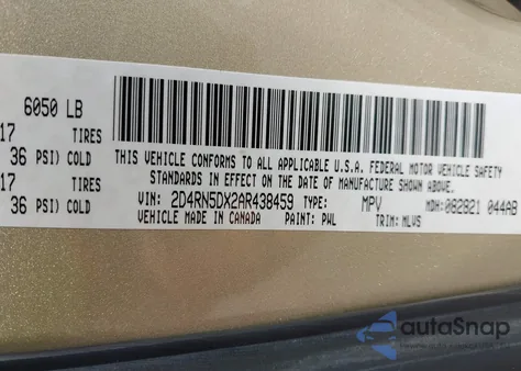 2010 Dodge Grand Caravan Sxt из США, поврежденный, VIN 2D4RN5DX2AR438459